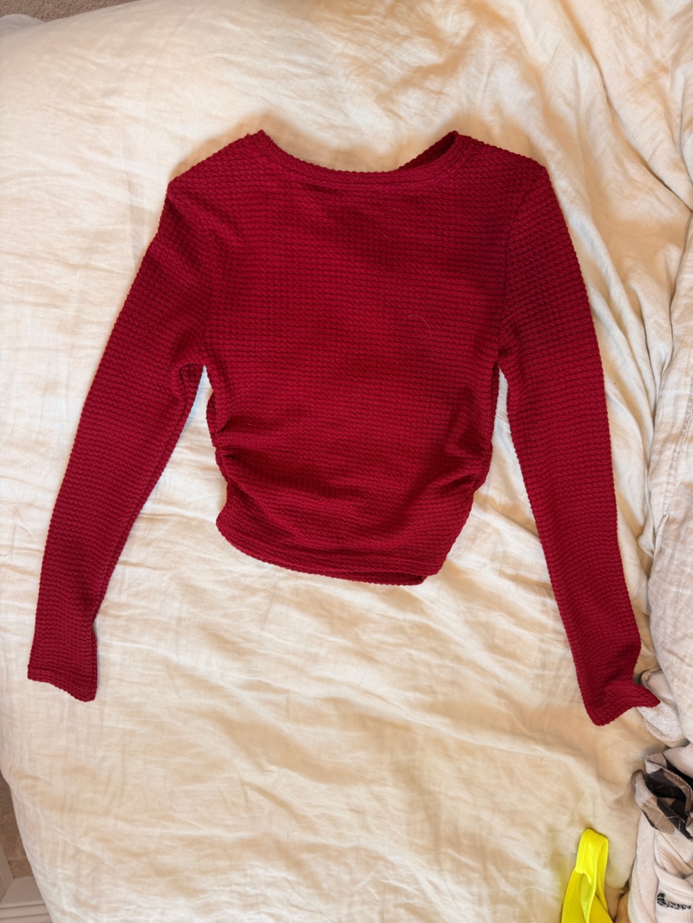 Red Long-Sleeve Textured Knit Women’s Top
